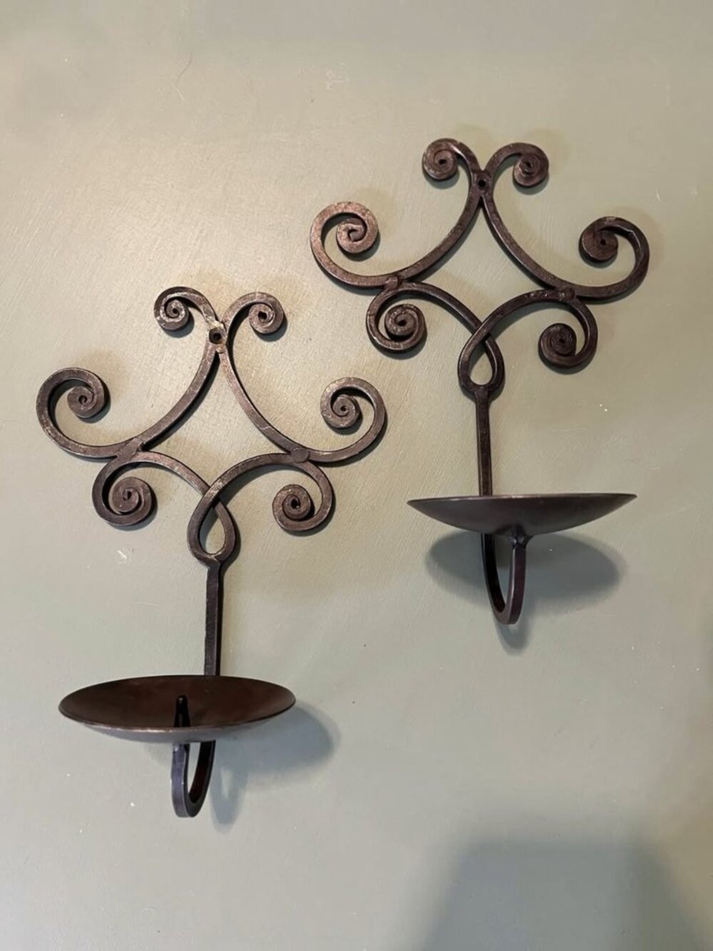 Pair of 2 Black Iron Scroll Wall Sconces